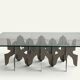 Minimalist sculptural coffee table in metal and glass – 1970