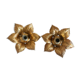 Pair of golden flower wall lamps