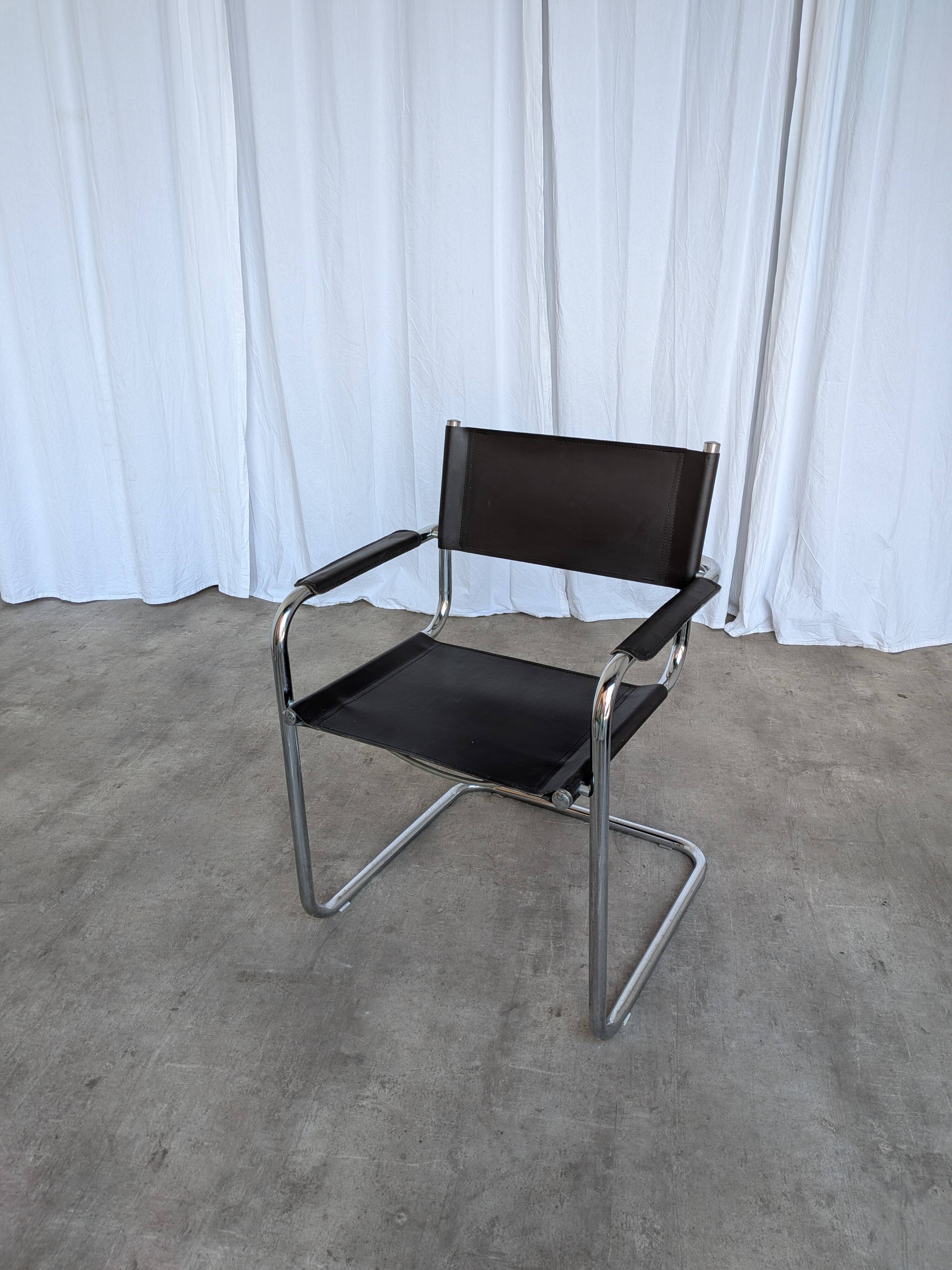 Vintage Mart Stam Style Armchair: Dark Brown Faux Leather Chrome Cantilever