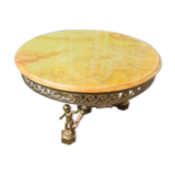 Round metal coffee table with marble top