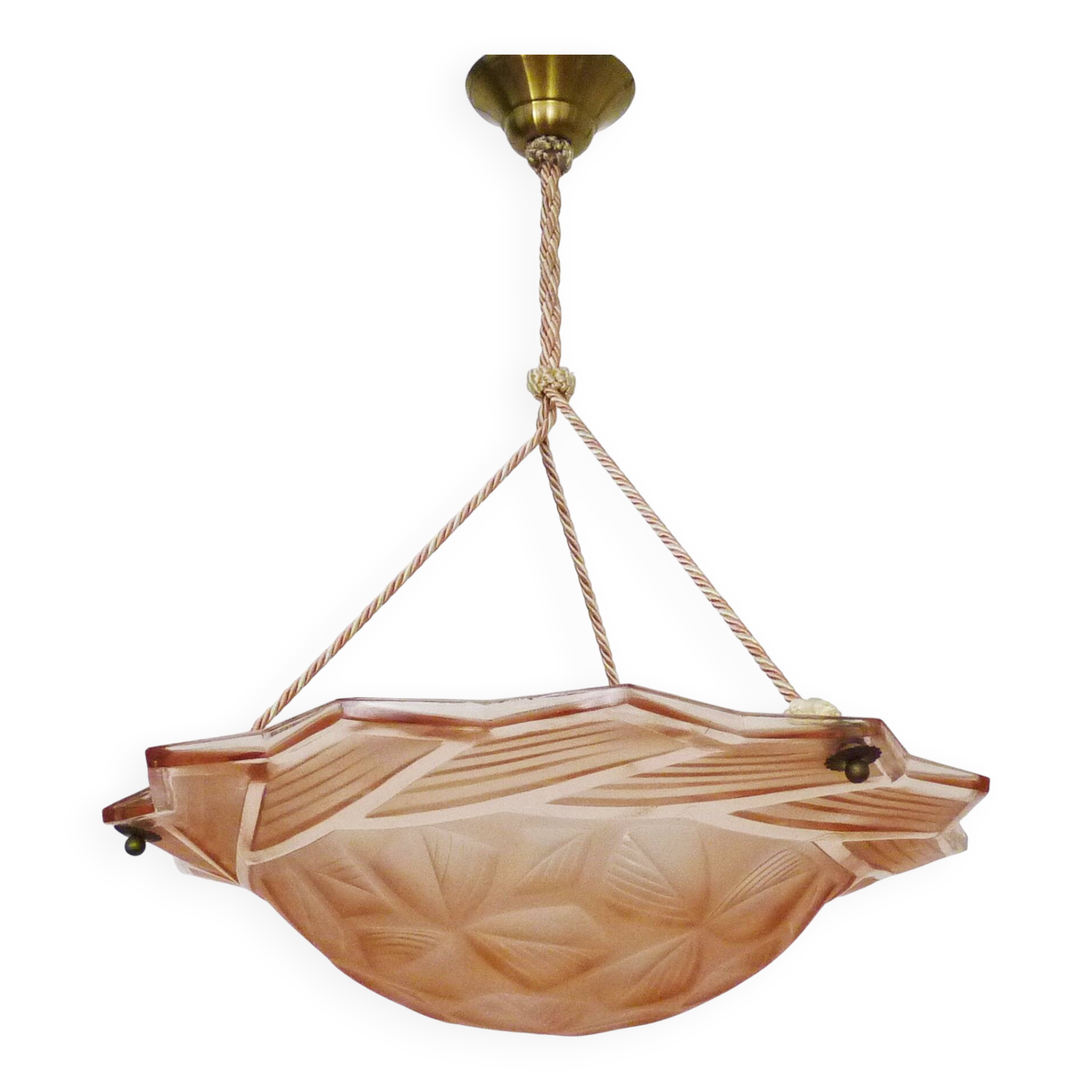 Antique Art Deco star-shaped pendant light with one burner, made of pâte de verre.