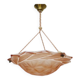 Antique Art Deco star-shaped pendant light with one burner, made of pâte de verre.
