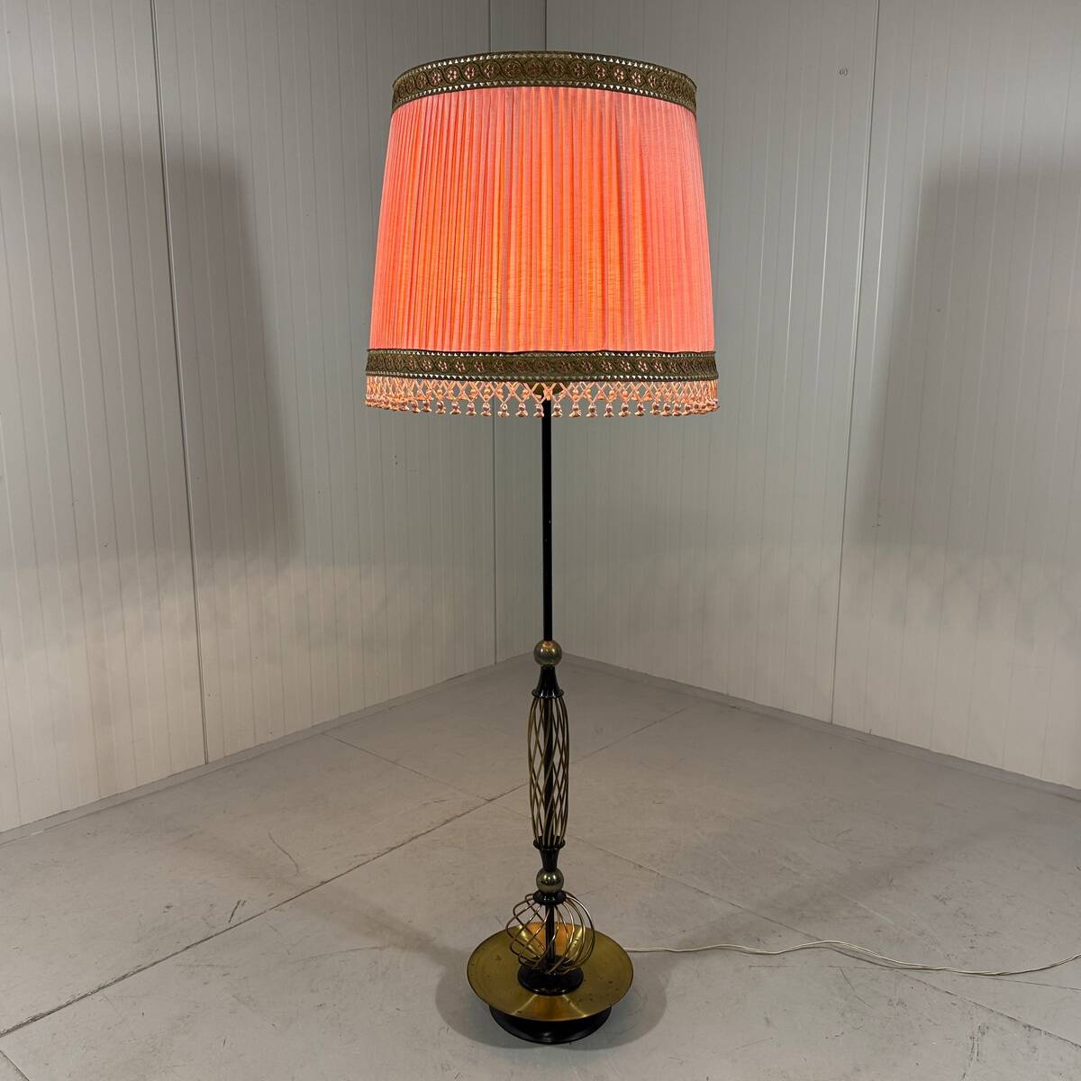 Austrian brass floor lamp pleated lampshade 1940-50’s