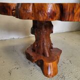 Brutalist table trunk old elm magnifying glass