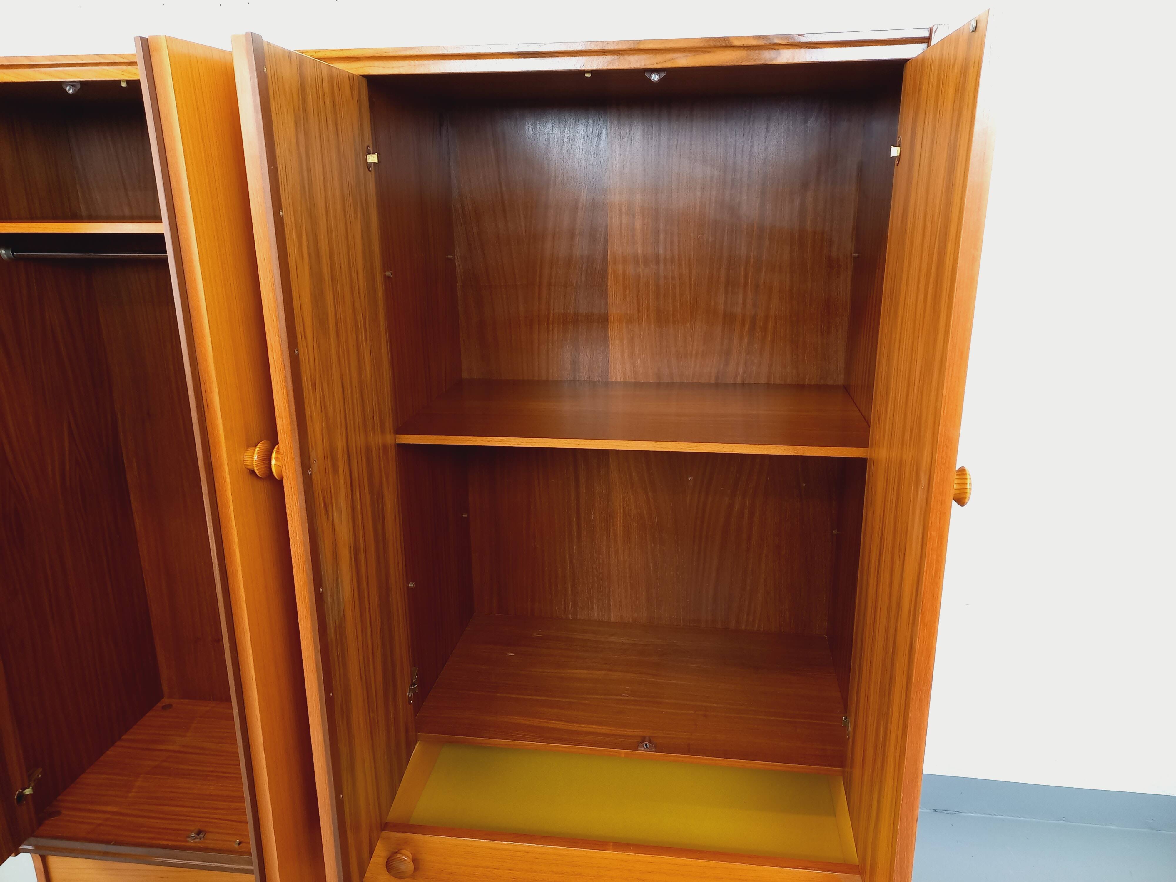 Vintage modernist teak and walnut wardrobe from the 60s and 70s