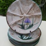 4 plates with compartments Vallauris decoration thistles
