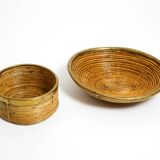 A pair of beautiful Italian Mid Century Modern bamboo bowls with brass rims