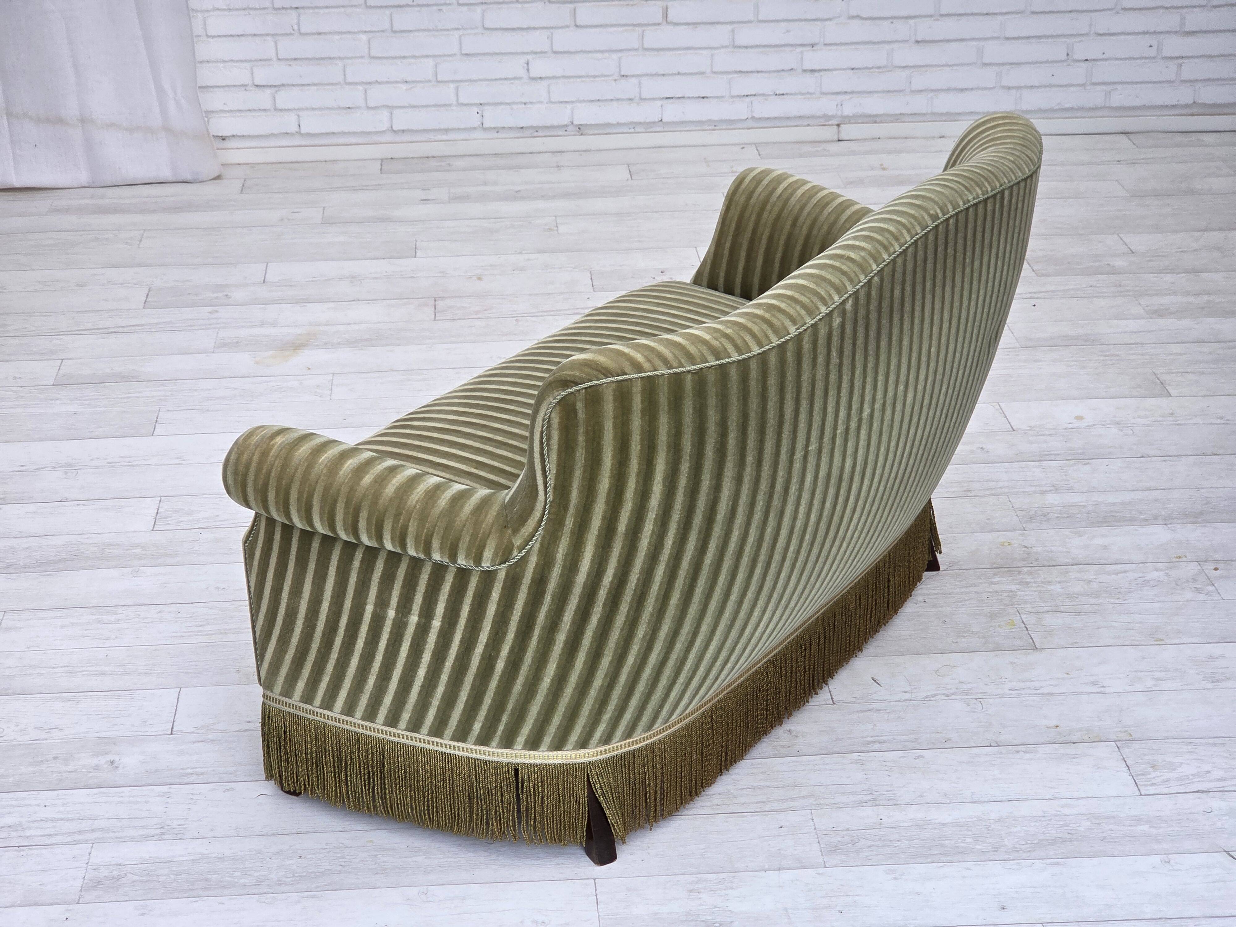 1960s, Danish 2-seater sofa, original furniture velour, beech wood.