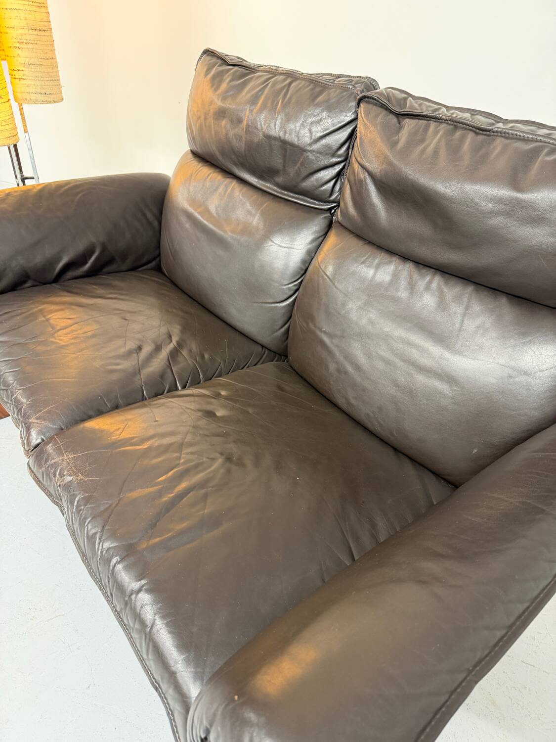 Vintage black leather Dreipunkt Scala design 2-seater sofa.
