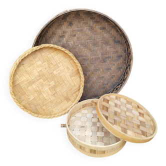 Three wicker trays