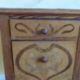 Marble top marquetry bedside table