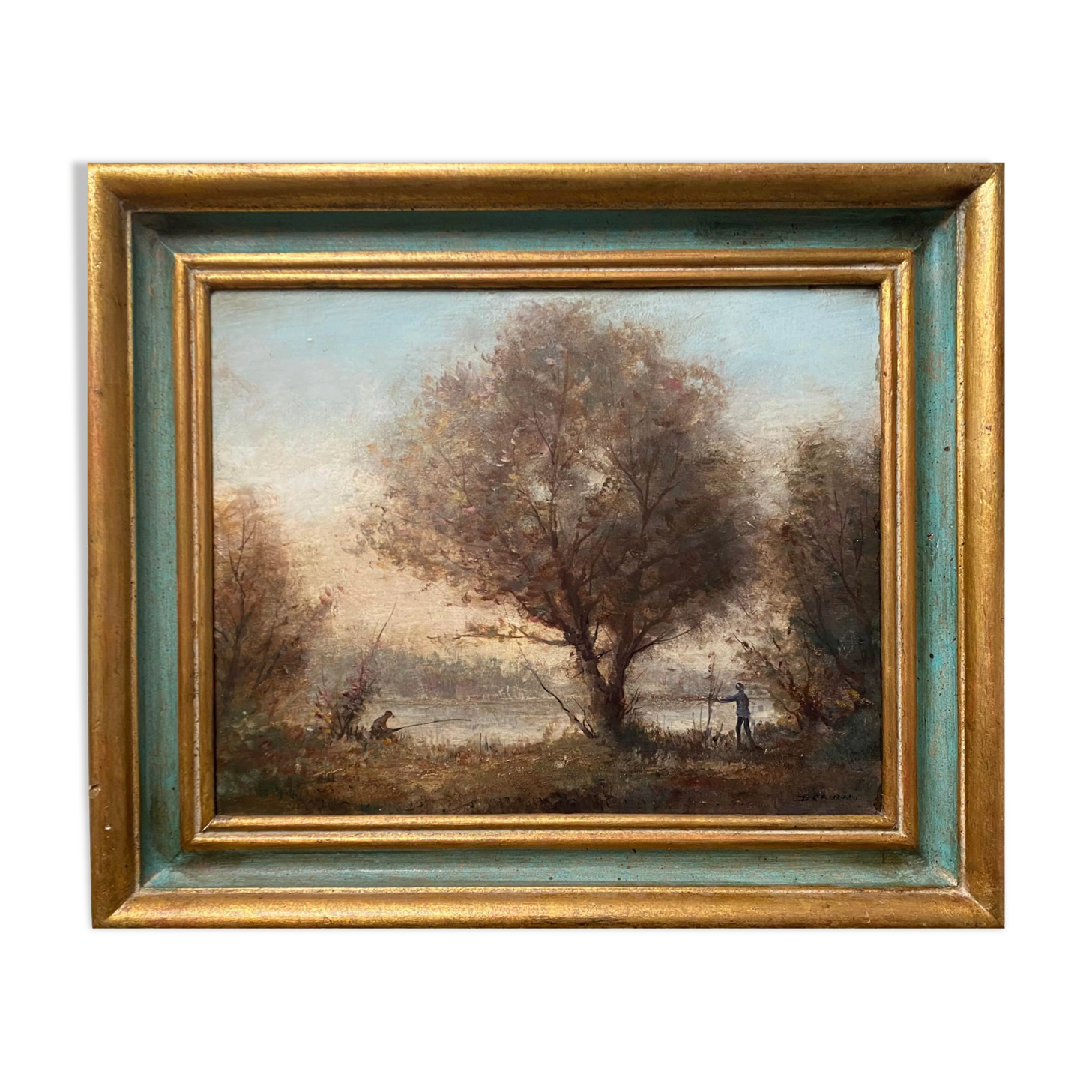 HST painting "The fisherman" signed Dervin with frame