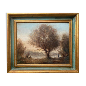 HST painting "The fisherman" signed Dervin with frame