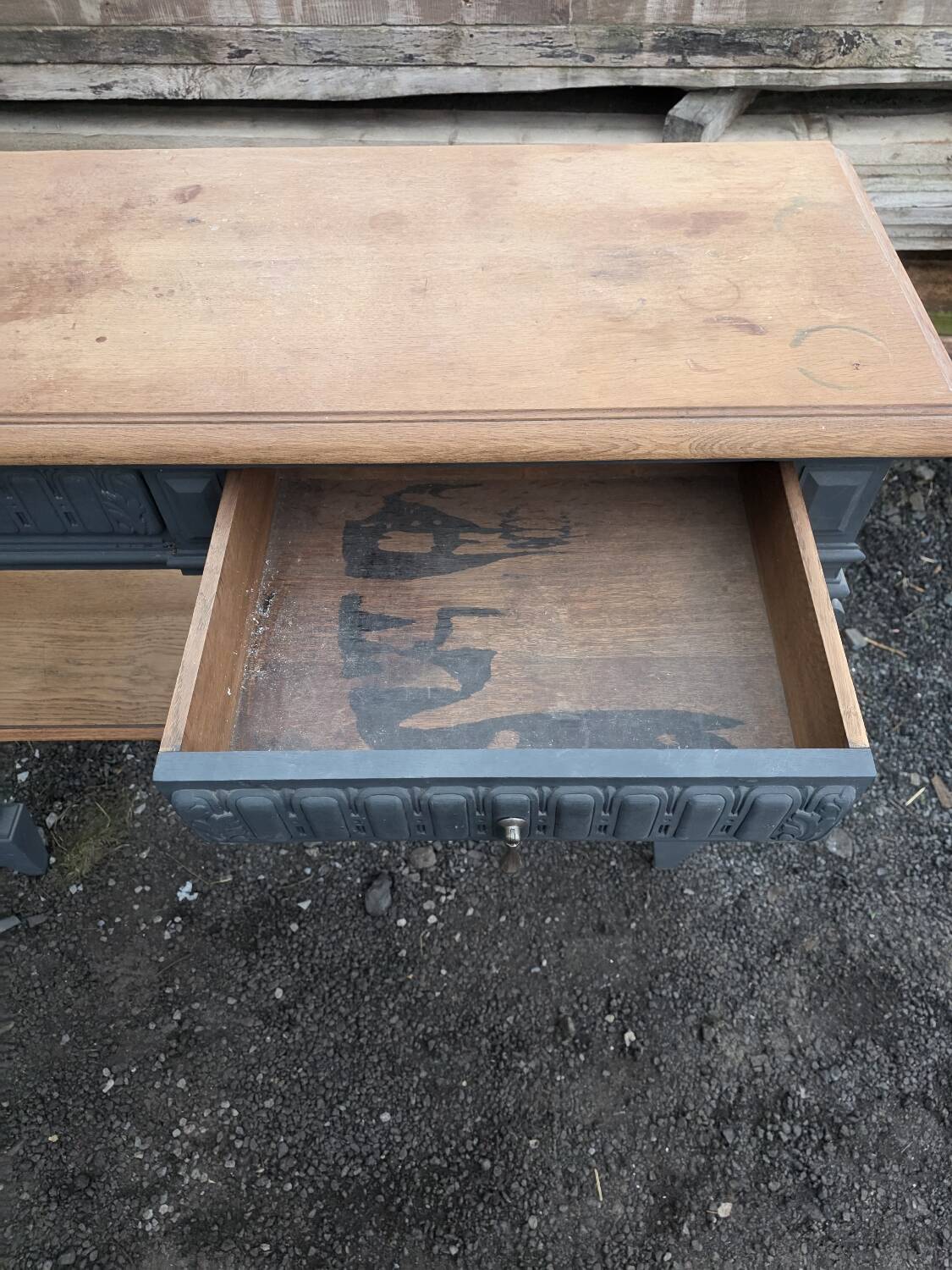 Console in patinated solid oak, late 19th century.