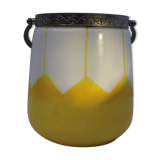 Old white and yellow opaline ice bucket
