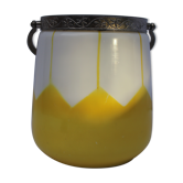 Ancien seau à glace opaline blanche et jaune