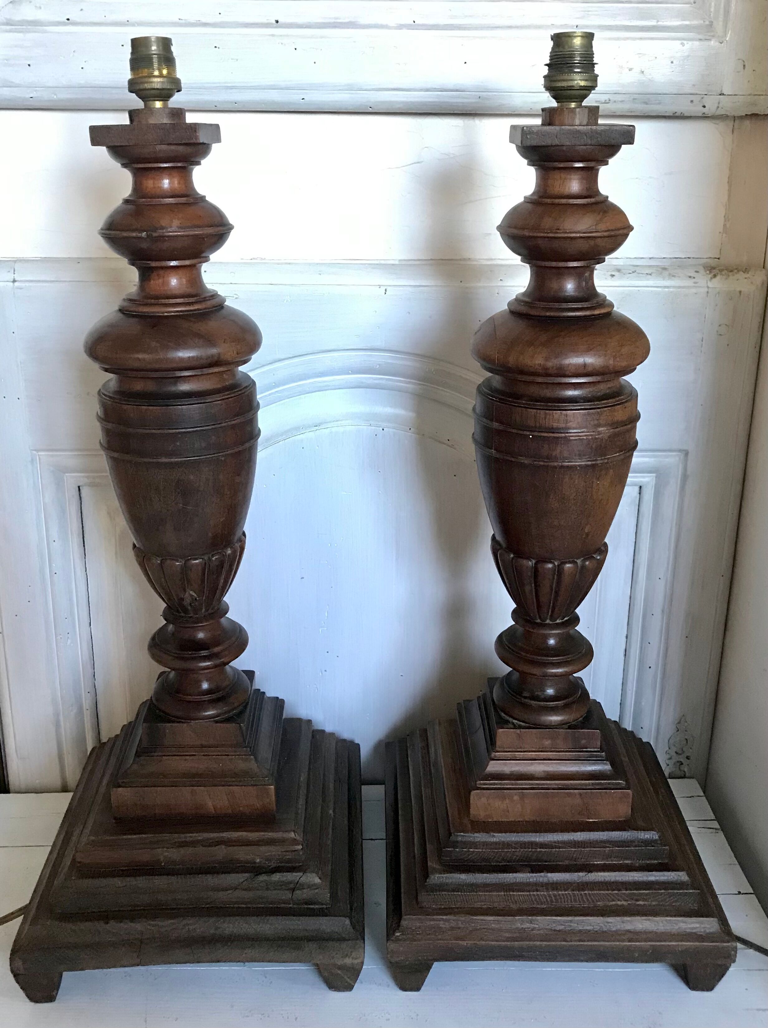 Pair of art deco wooden lamps