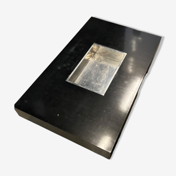 Table basse en bois mélaminé noir et métal chromé