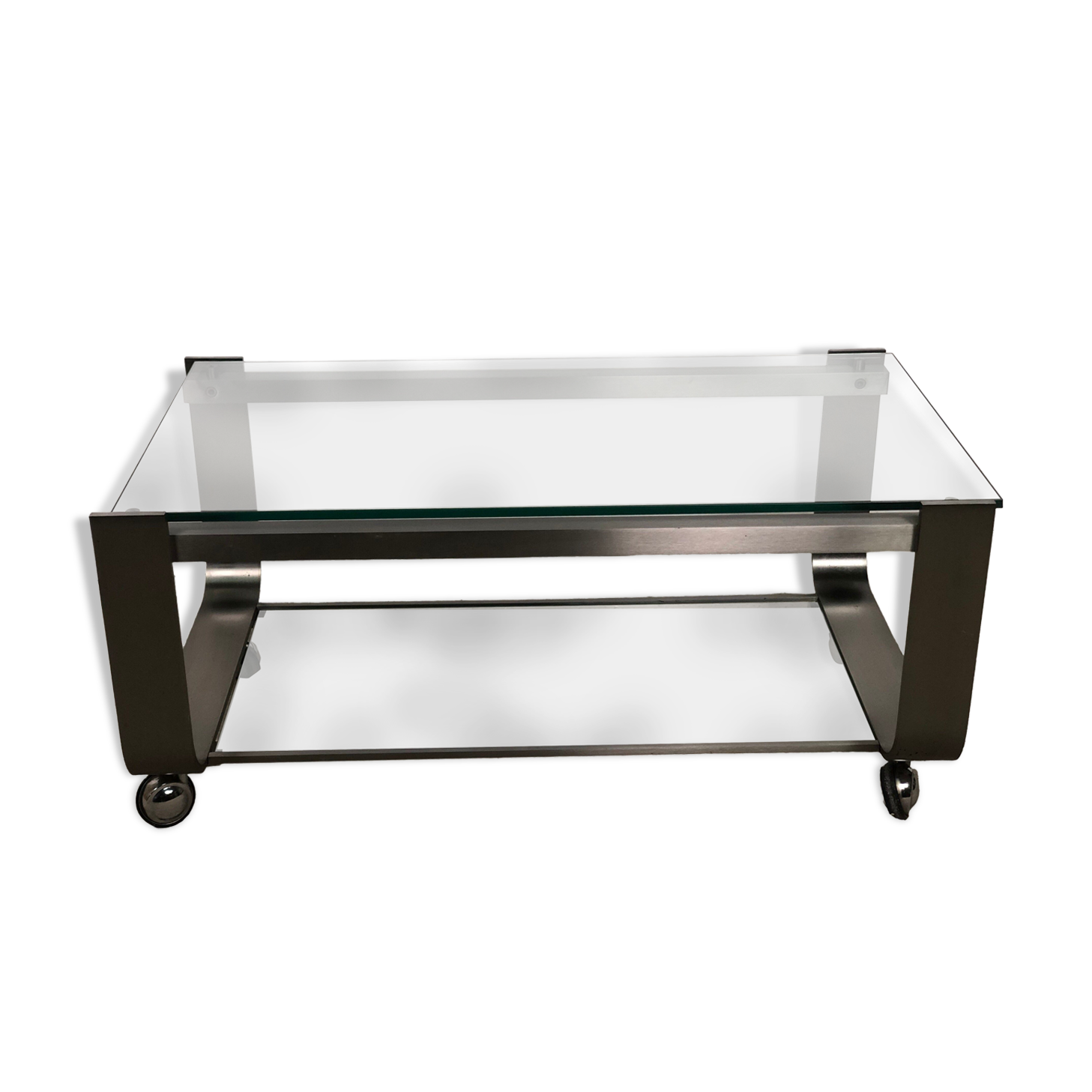 Coffee table in brushed chrome aluminum vintage 1970