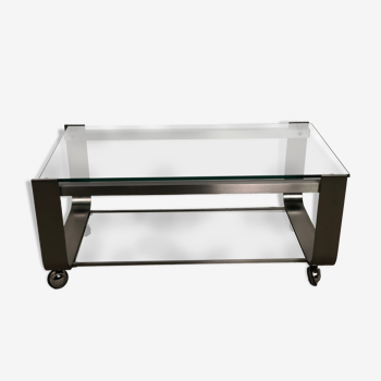 Coffee table in brushed chrome aluminum vintage 1970