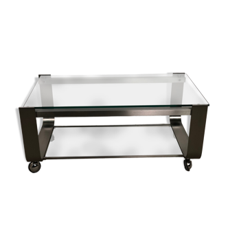 Coffee table in brushed chrome aluminum vintage 1970