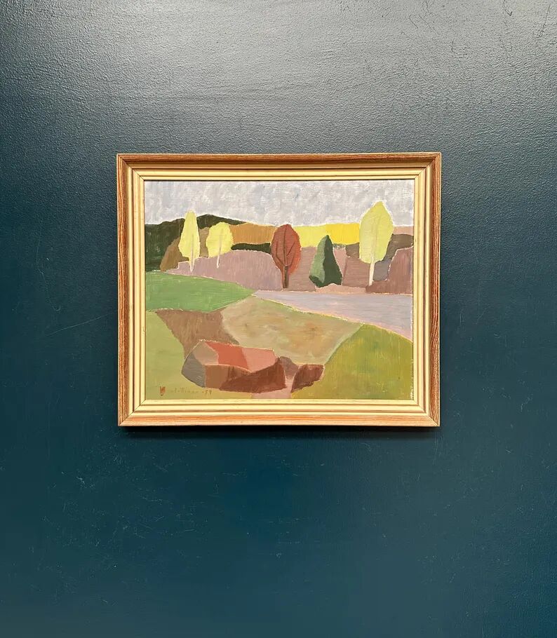 Original Swedish Oil on Panel – “Trees and Fields” by Carl‑Einar Andersson (1925–1975) – 1959 – Vintage & Framed – 53 × 44.5cm (20.9"×17.5")