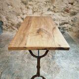 Vintage French bistro table - 1960s/70s cast iron base with solid oak top - retro coffee or wine table