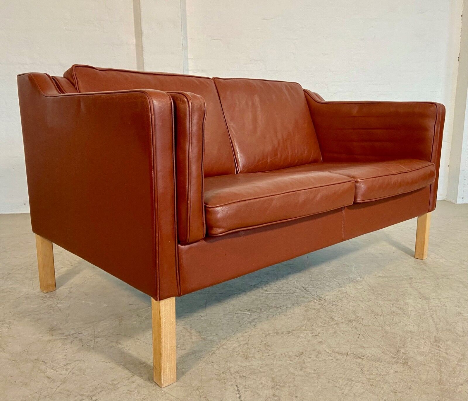 Vintage Danish mid-century Mogens Hansen 2 person cognac leather sofa