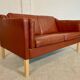 Vintage Danish mid-century Mogens Hansen 2 person cognac leather sofa