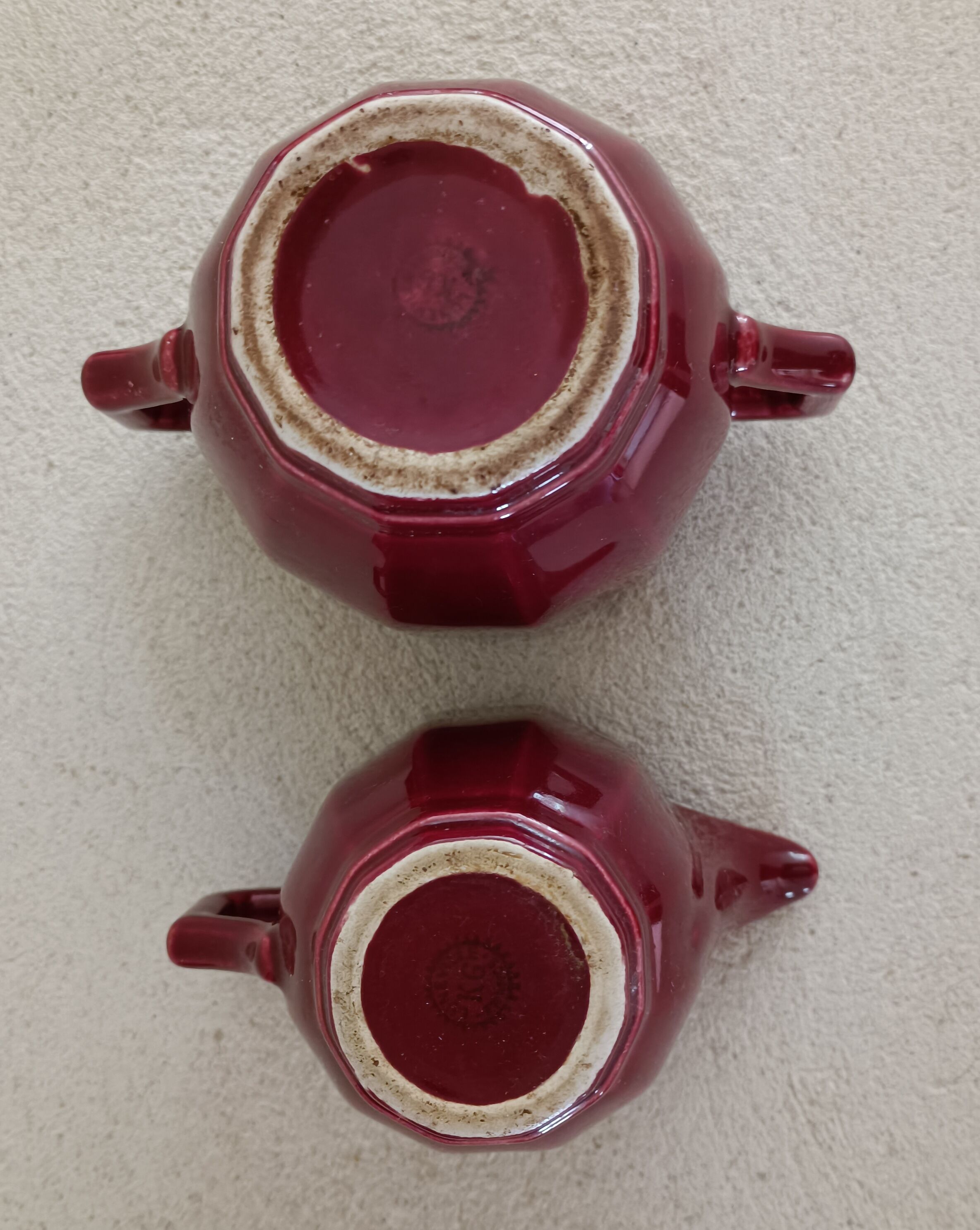 Iron clay sugar bowl and milk jug Lunéville