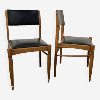 Pair of Scandinavian chairs in wood and black Skai