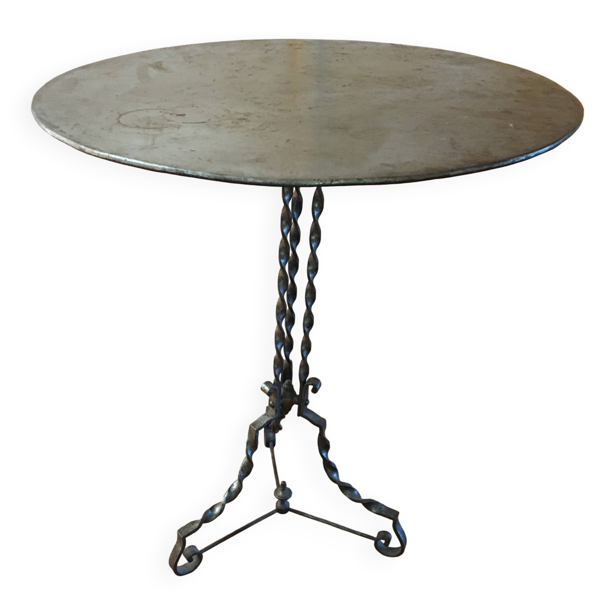 Round and antique metal side table