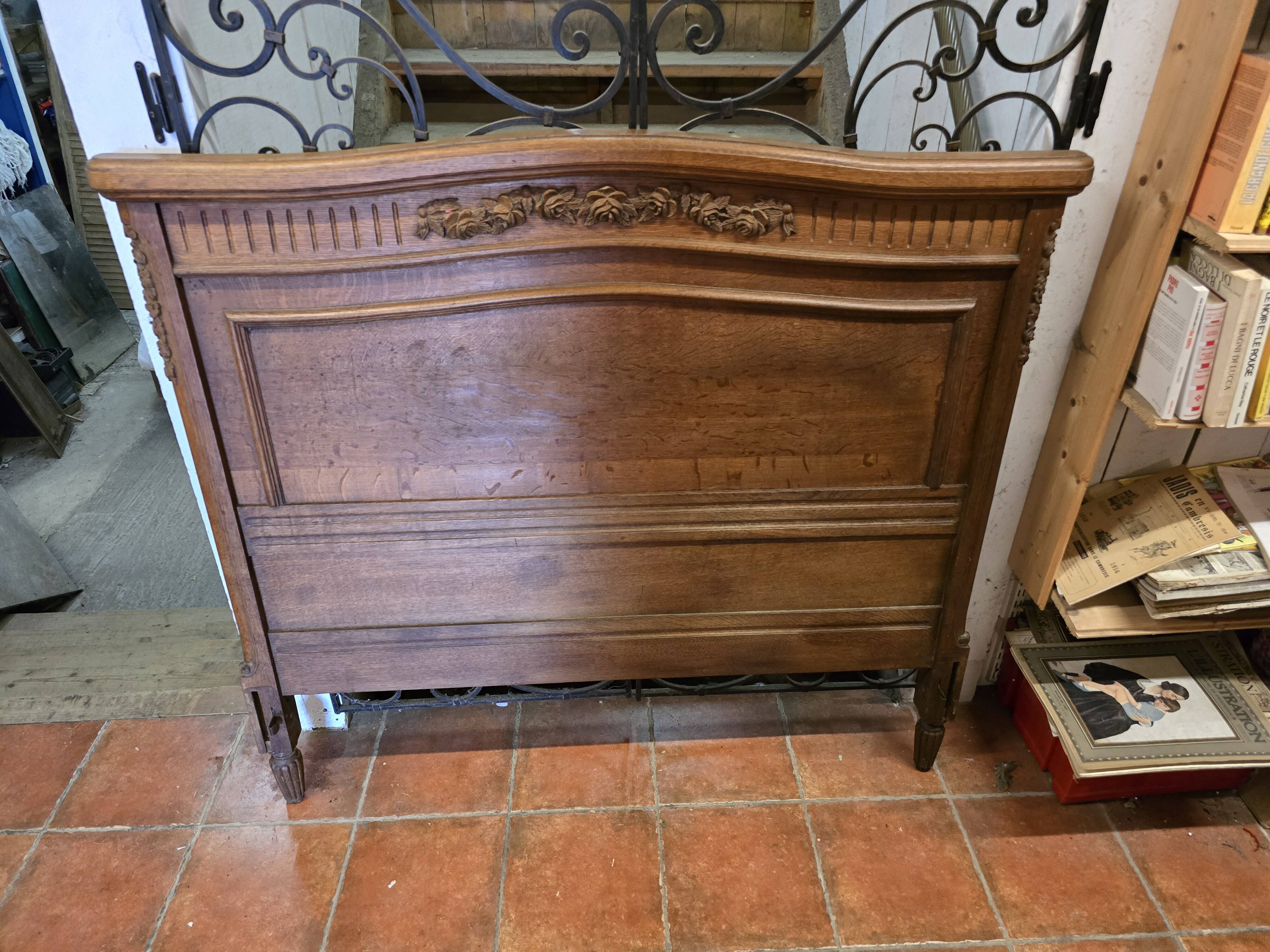 Old Louis XVI style oak headboard