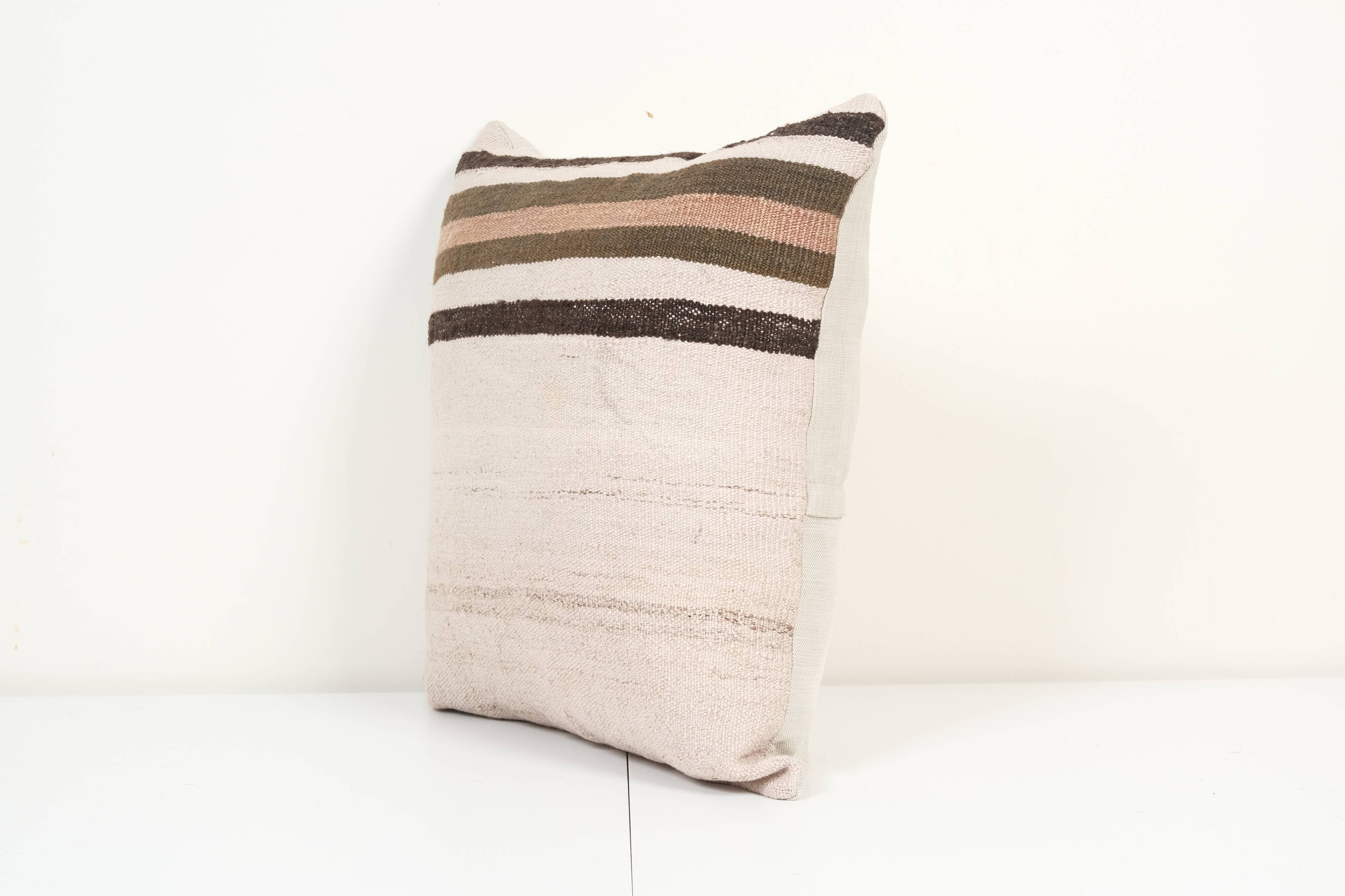 20" x 20" Handmade Organic Striped Square Pillow Cover, Ethnic Chair Decor from Anatolian