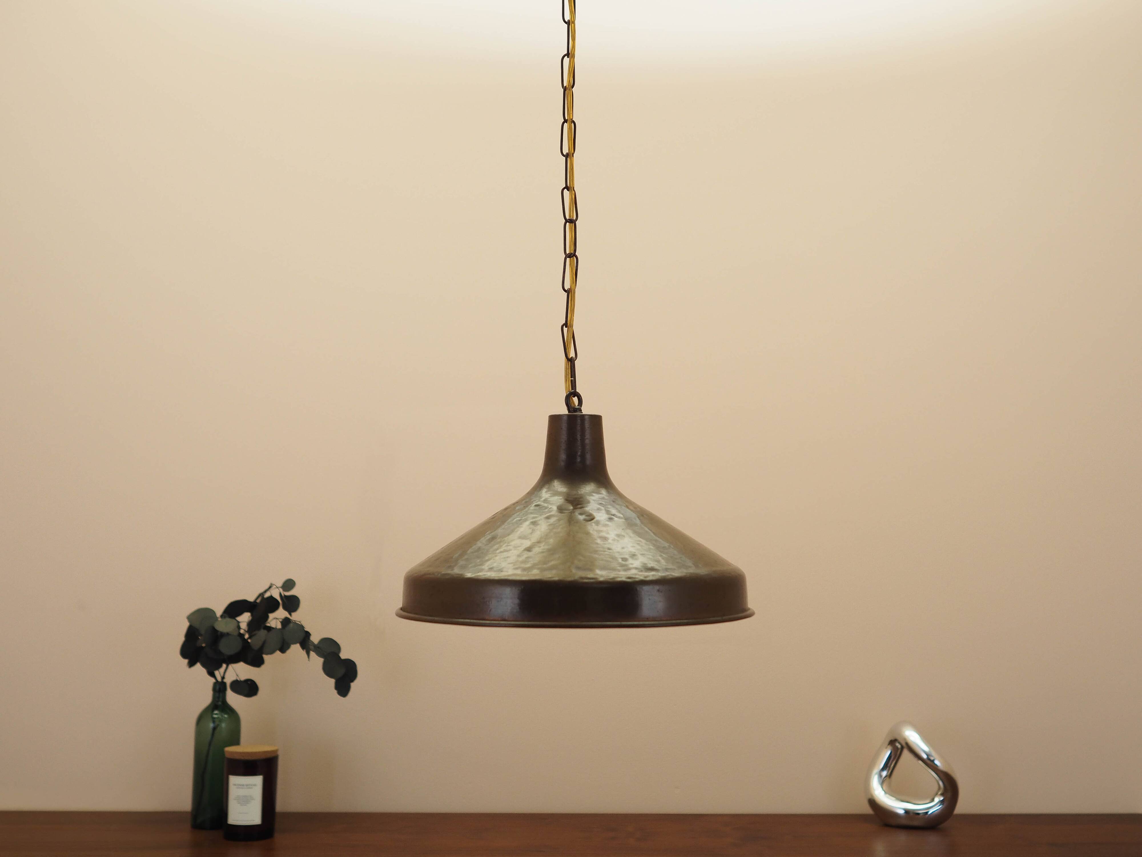 Danish Brass Pendant Lamp 1960s Mid-Century Modern Conical Shade