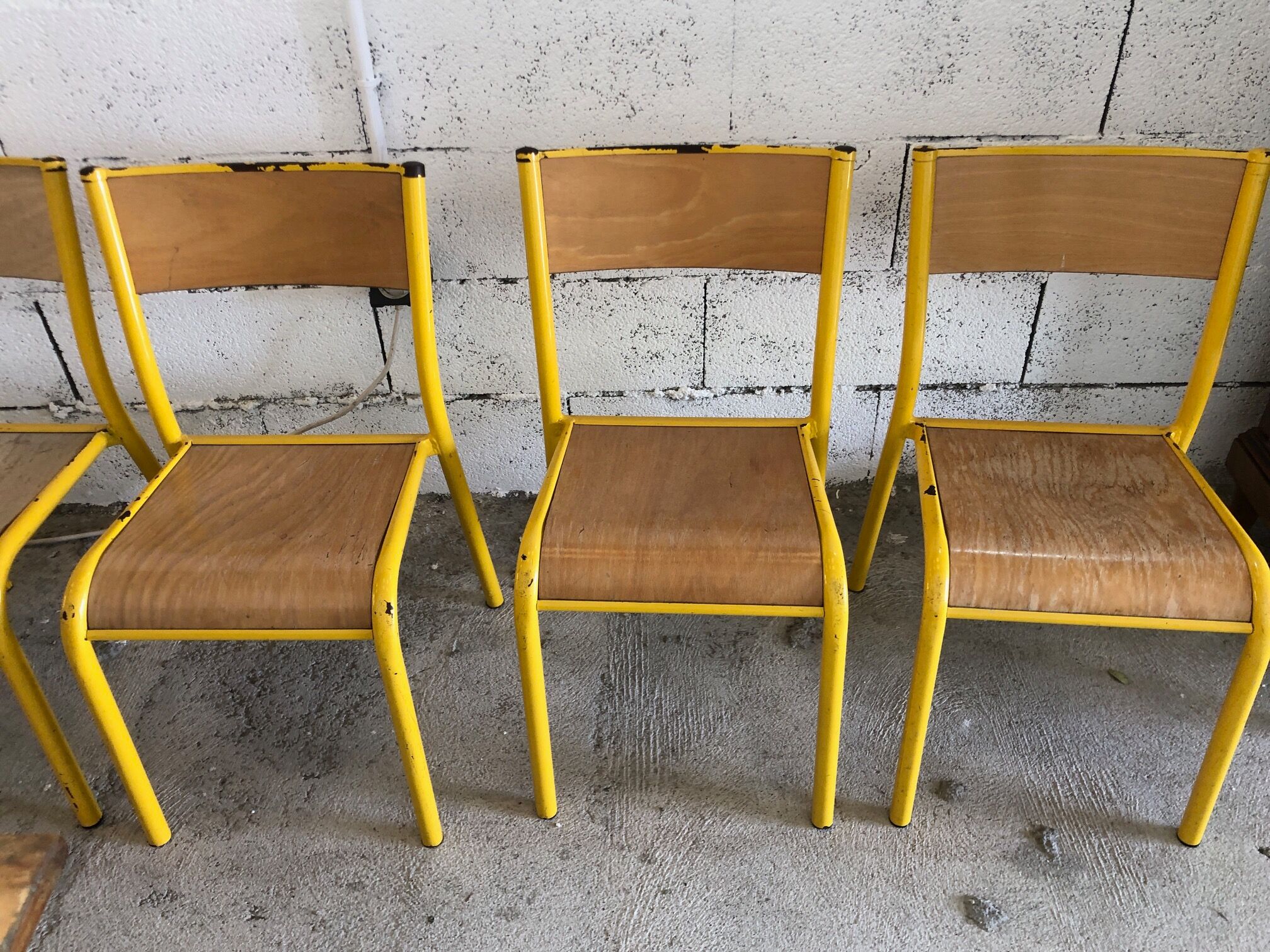 Set of 5 school vintage chairs