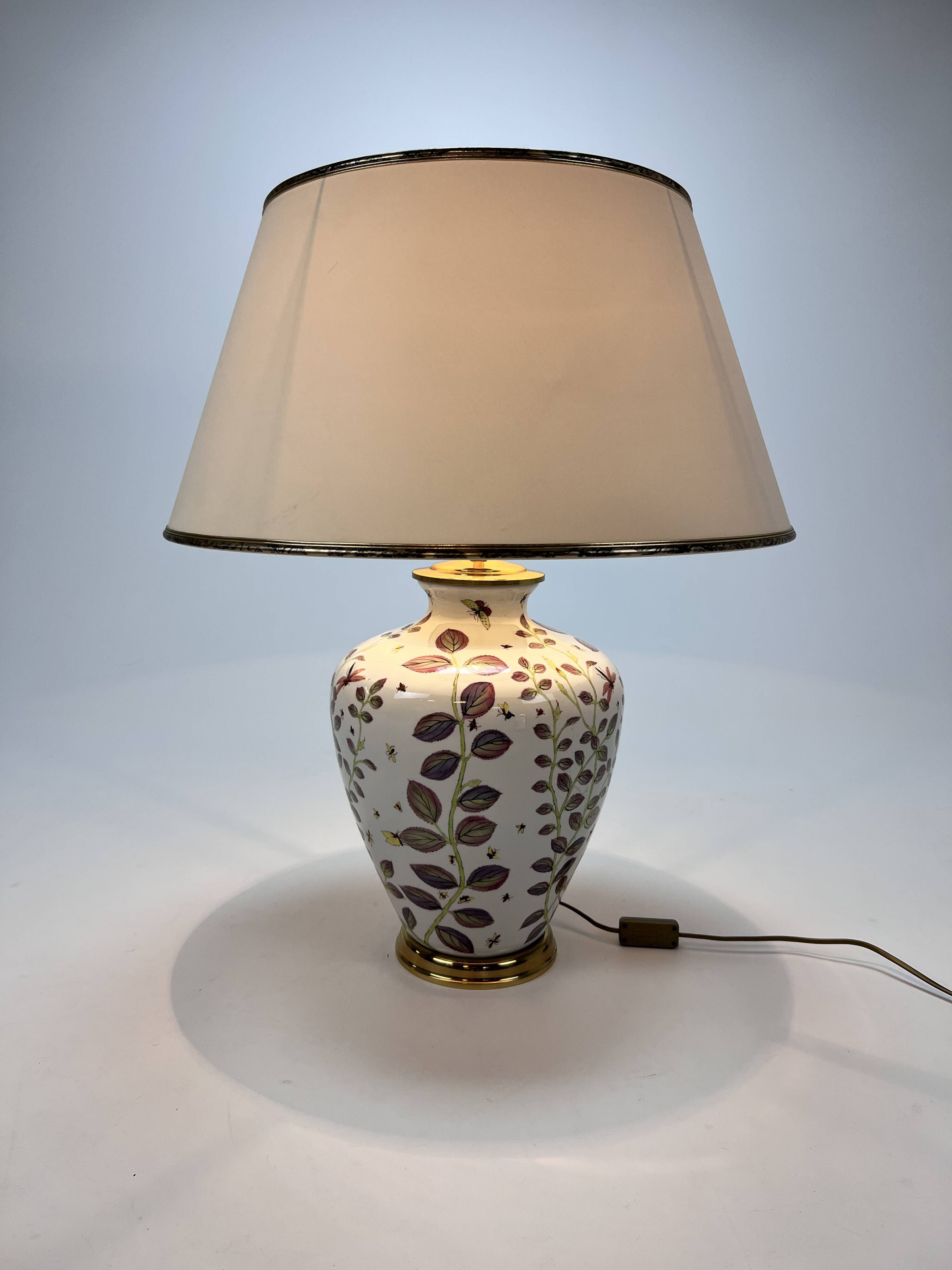 French hand painted ceramic vase lamp, 1970s