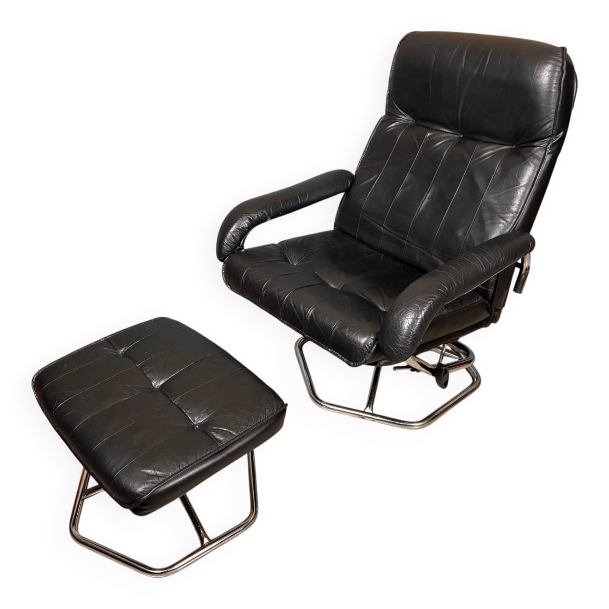 Unico Danish design chrome hocker leather  recliner