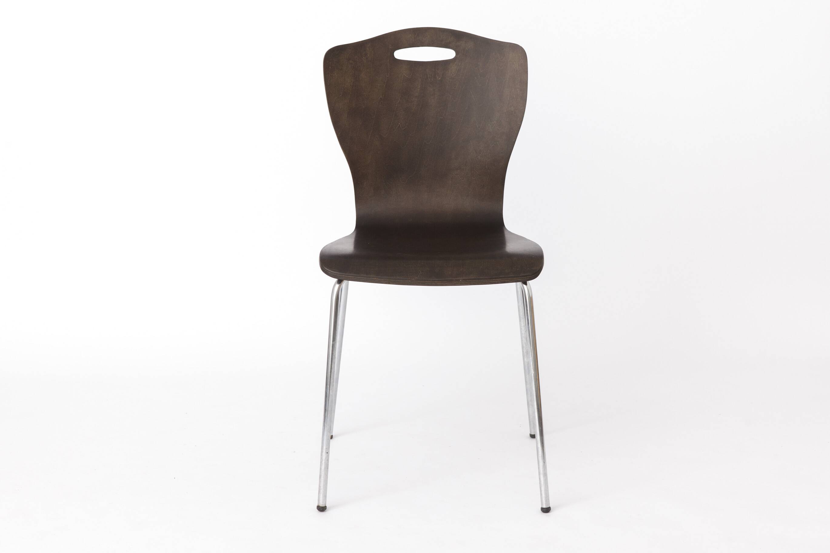 1 of 2 Vintage Plywood Dining Chairs, 1980s German Design, Metal Legs