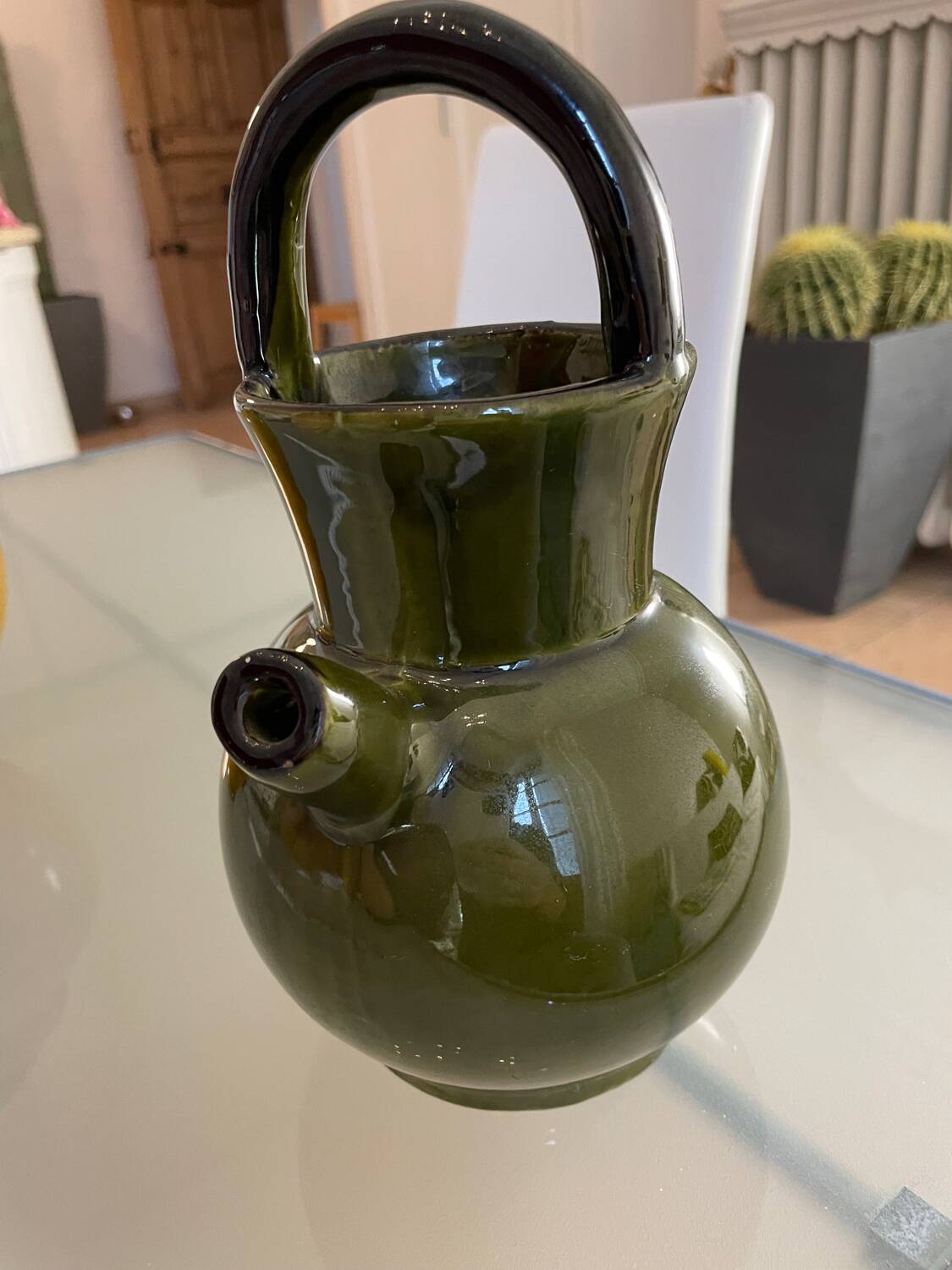 Pitcher in Provence khaki varnished clay signature Camares