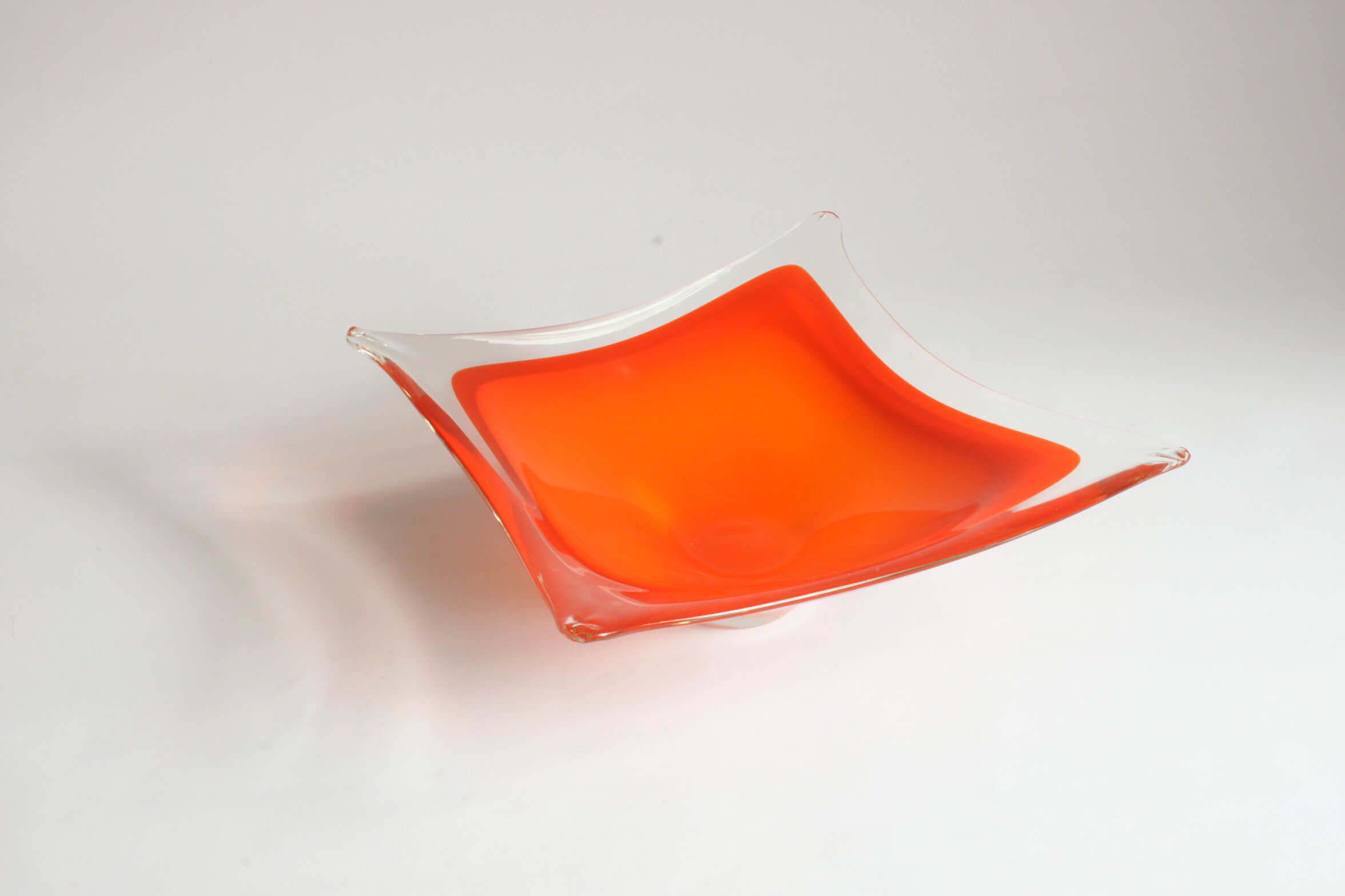 Empty pocket in orange square Murano glass, Italy 1970s.