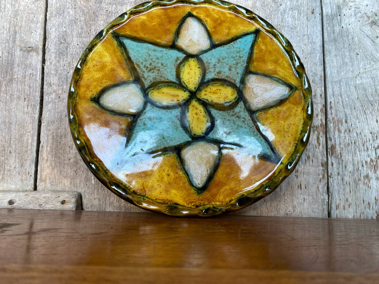 Antique VALLAURIS Style Trivet Multicolored Ceramic Made France #B774