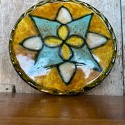 Antique VALLAURIS Style Trivet Multicolored Ceramic Made France #B774