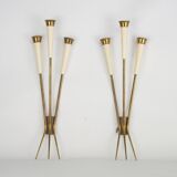 Mid-Century pair of large brass sconces attributable to Stilnovo. Italy 195