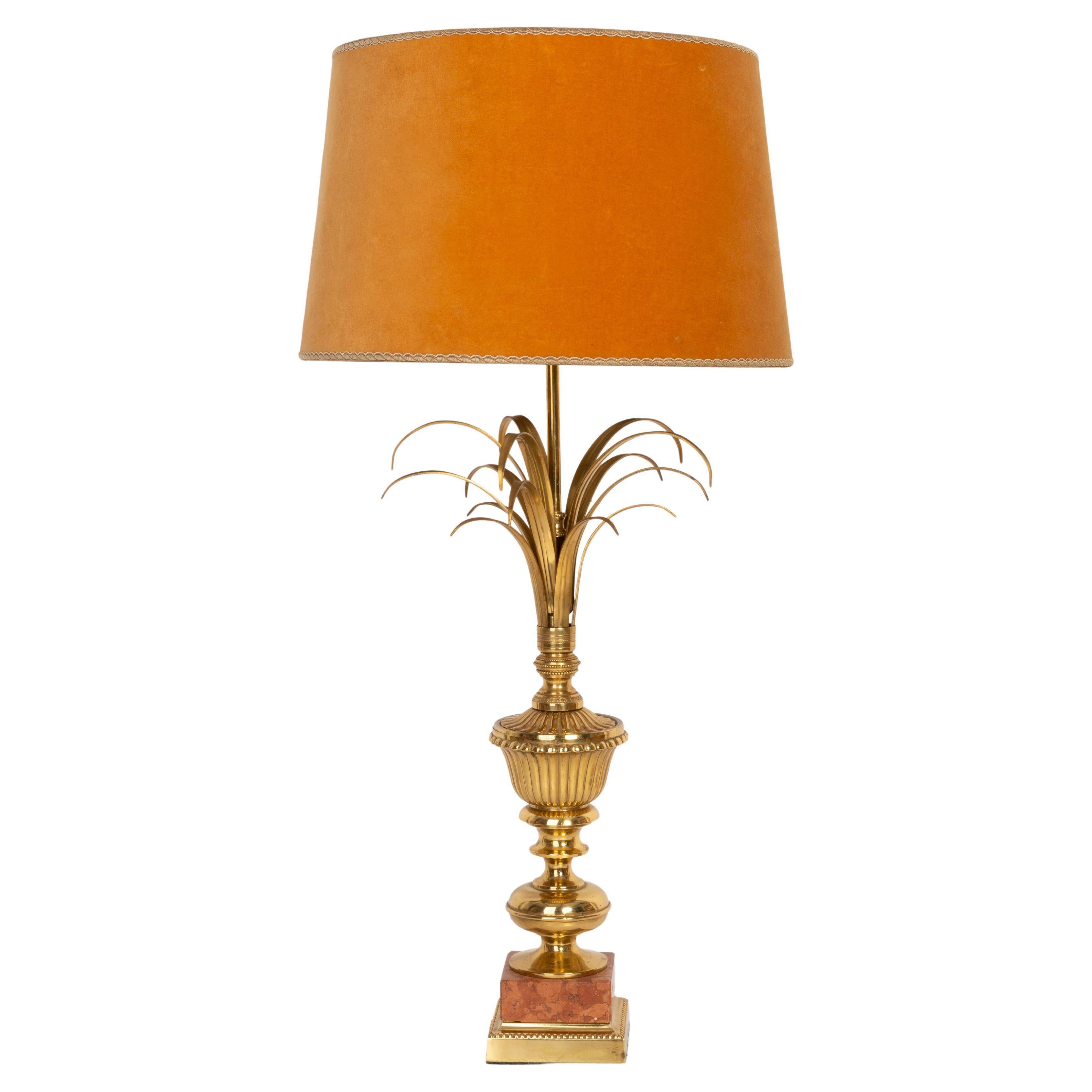 Mid-Century Hollywood Regency Orange Velvet Table Lamp, France, 1960s