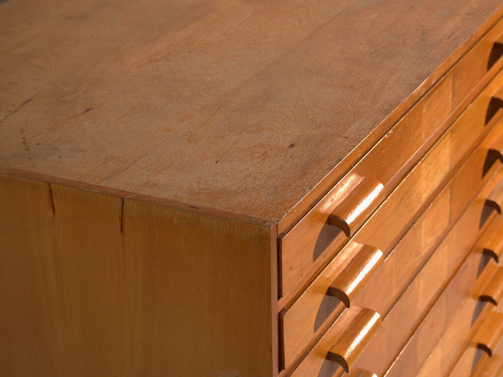 Antique plan cabinet in beech wood – Central Europe, circa 1960