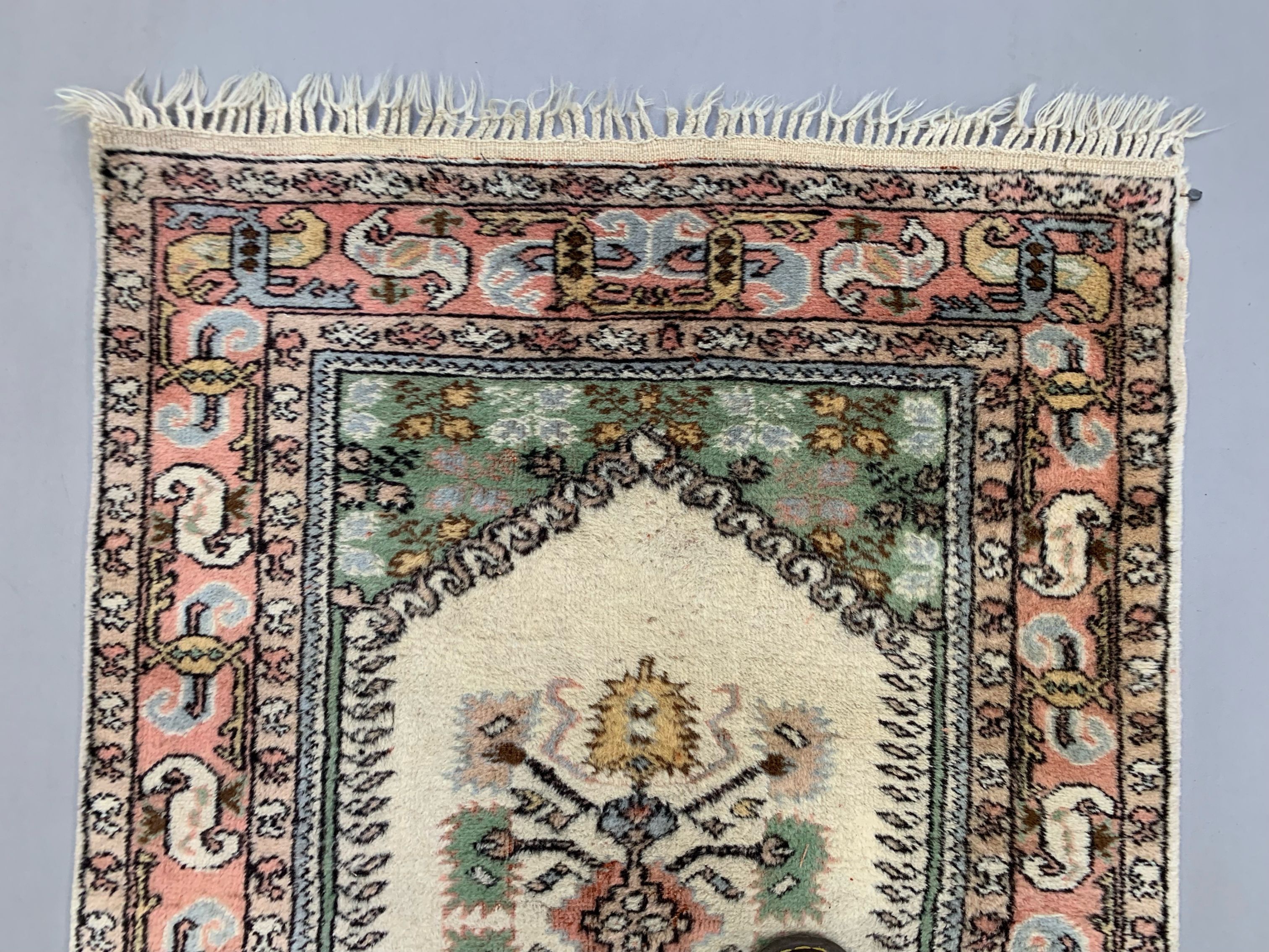 Vintage Turkish Runner 320x86 cm Kula Rug, Terracotta Red, Green, Beige