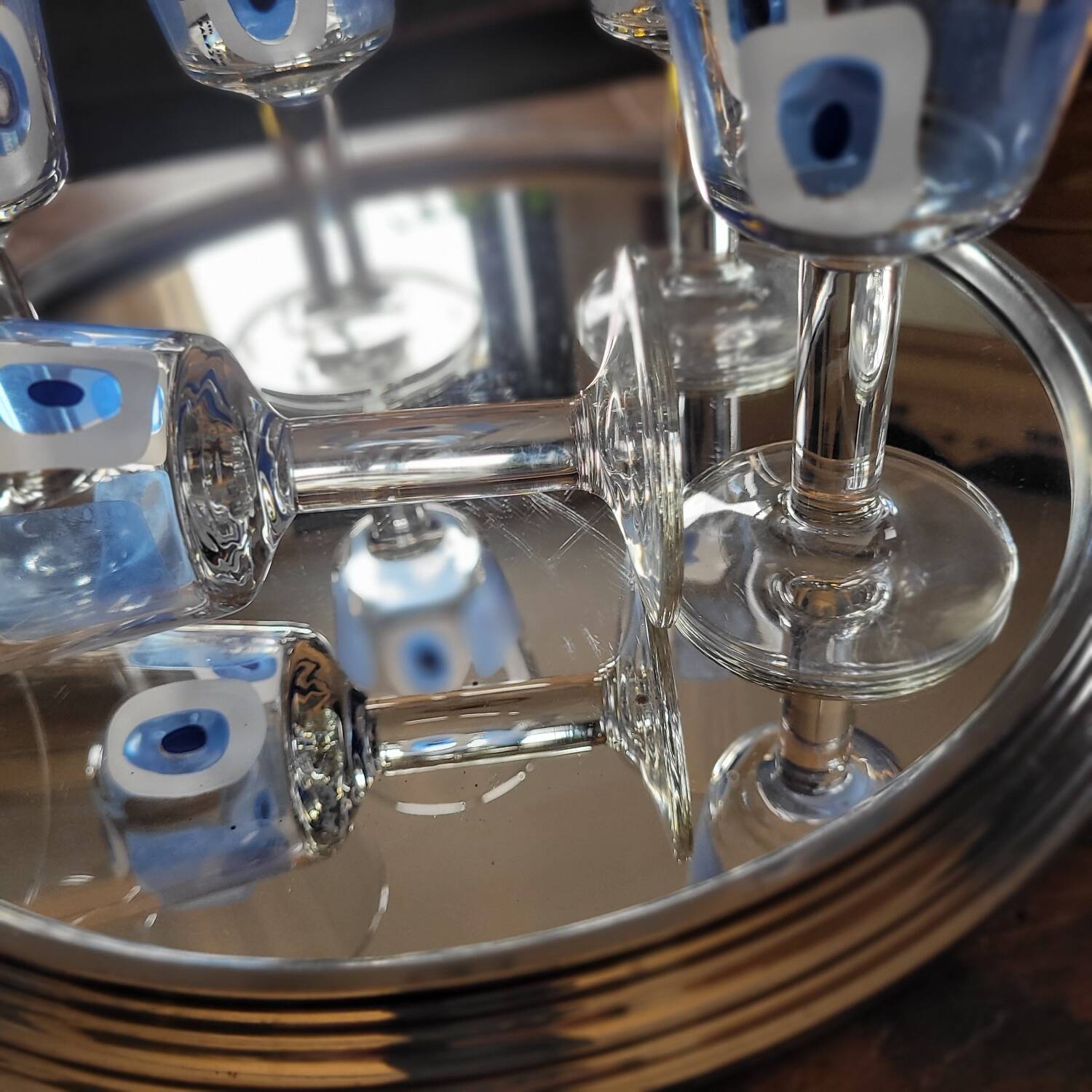 Set of 5 Italian stemmed glasses, Cerve design - lucky eye motif
