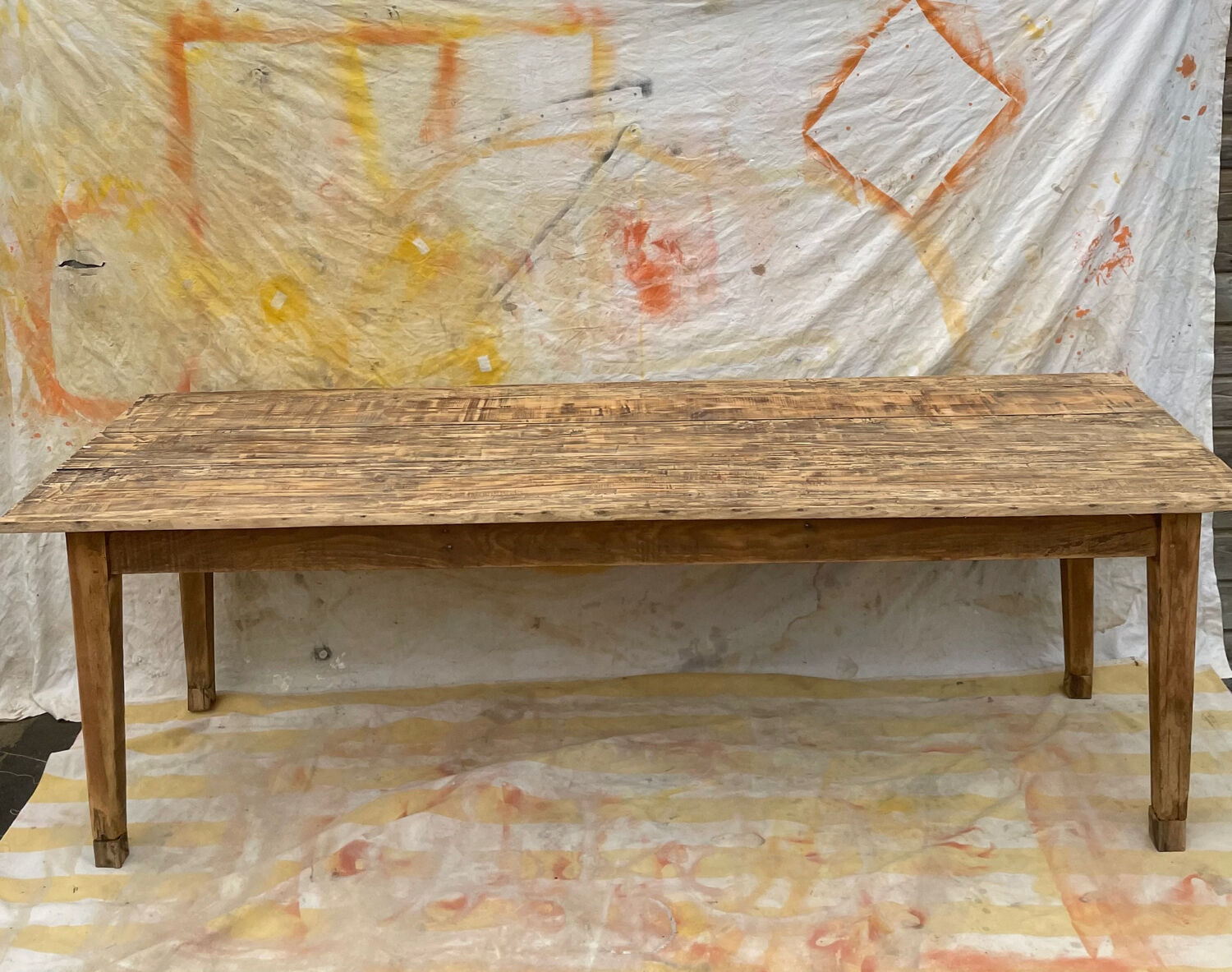 Large antique winemaker's table in solid wood – 230 x 75 x 75 cm