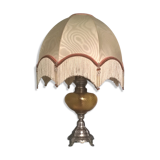 Electrified kerosene lamp art-deco- regulated silver and tinted glass with its original lampshade